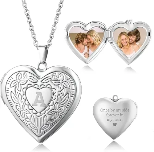 Easycosy Custom Photo Locket Necklace for Women, Stainless Steel Heart Pendant Holds Pictures, 20 Inch Chain, Personalized Photo Necklace Gift for Girlfriend, Wife, Mom, Grandma