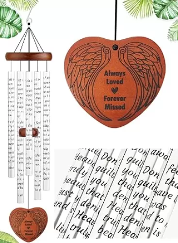 Fabuday Memorial Wind Chimes for Outside - 36" Wooden Angel Wings Sympathy Windchimes for Loss of Loved One Mother Father, Sympathy Gift Bereavement Condolences Grief Remembrance Funeral