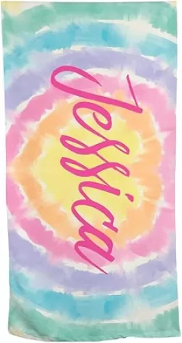 GiftsForYouNow Heart Tie Dye Personalized Beach Towel, 30" x 60", Microfiber Polyester Terry Fabric