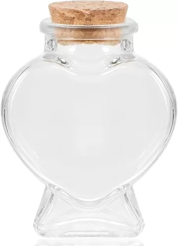 COMNICO Glass Bottle with Cork Stopper, 1Pcs Empty Glass Heart-Shaped Bottles Decorative Clear Glass Bottles with Cork Lid Message Wishing Bottle for Wedding Favors Box Candy Containers DIY Art Crafts