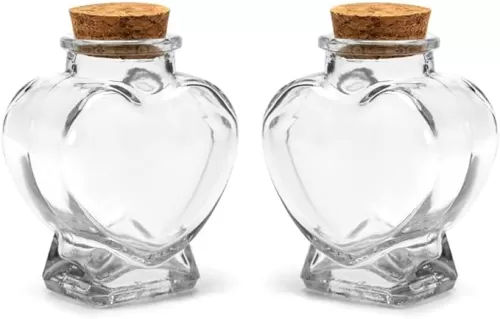 Glass Heart-Shaped Decorative Bottles with Cork Lids, Set of 2, Clear