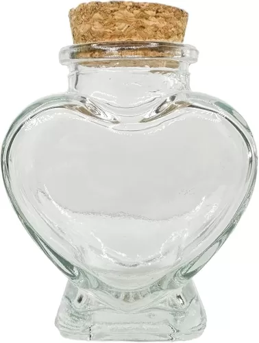 Glass Jar Bottle with Cork Lid, Great for DIY'S, Decoration and Party Favors (Heart Shape - 3-1/4" Inch)