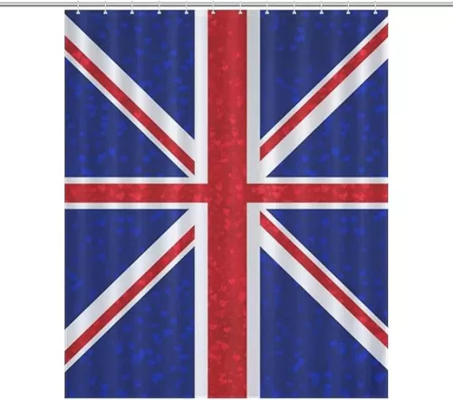 Glittering Heart United Kingdom Flag Shower Curtain Bathroom Curtain Waterproof Lightweight 60x72Inch（152x183cm）
