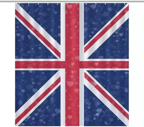 Glittering Heart United Kingdom Shower Curtain Fabric Shower Curtains Bathroom Waterproof Lightweight 66x72Inch（168x183cm）