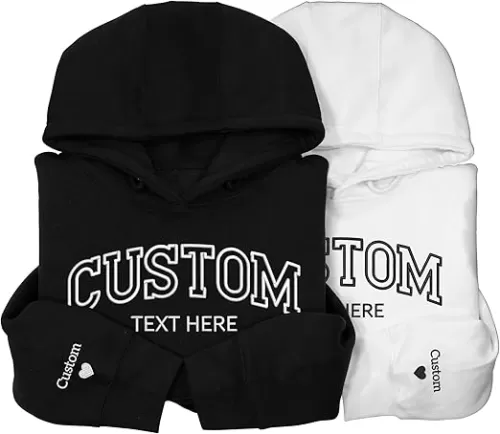 GODMERCH Custom Embroidered Sweatshirts and Hoodie Design Your Own - Personalized Hoodie for Everyone, Custom Text on Sleeve, Add Your Own Custom Text, Gifts for Women, Mother's Day, Christmas