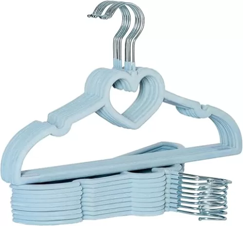 Hangers- 18 Pack Kids Hangers, Heart Shape Cutout- Light Blue