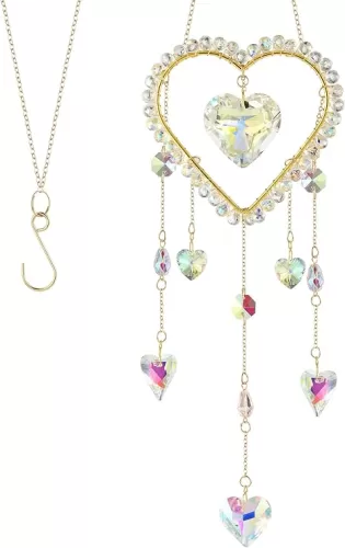 Hanging Colorful Sunshine Catcher, Love-Shaped Crystal Wind Chimes, Crystal Pendant, Sunlight Catcher, Home Decoration, Birthday Gift, Valentine's Day Gift (Transparent)