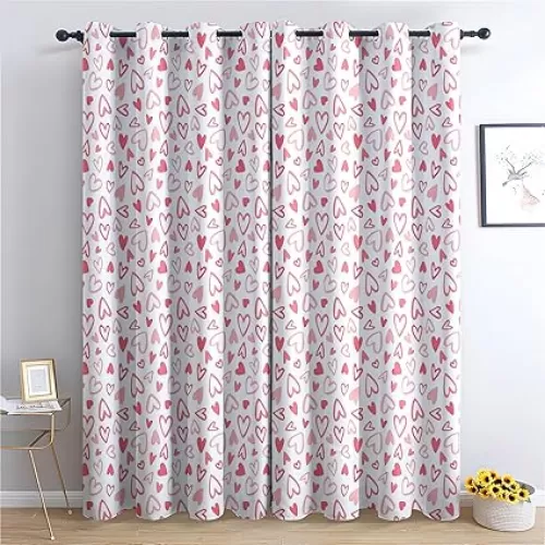 Heart Blackout Curtains 63 inch Length, Thermal Insulated Room Darkening Grommet Drapes for Living Room & Bedroom, Girls Love Hearts Window Treatments & Home Decor, 2 Panels Set