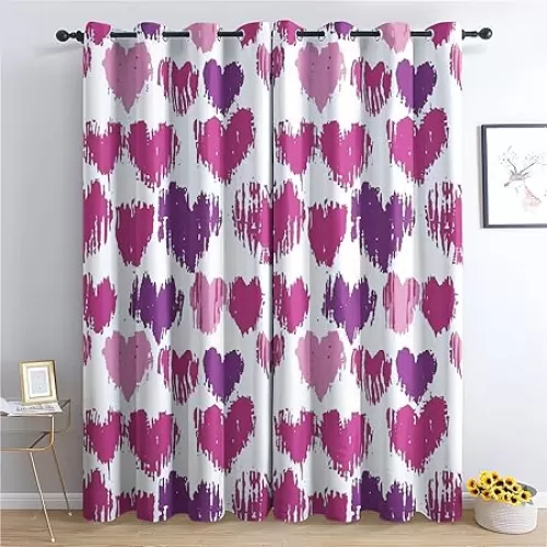 Heart Blackout Curtains for Bedroom Living Room, Thermal Insulated Room Darkening Grommet Drapes, Girls Love Hearts Window Treatments & Home Decor, 63 Inch Curtains 2 Panel Set