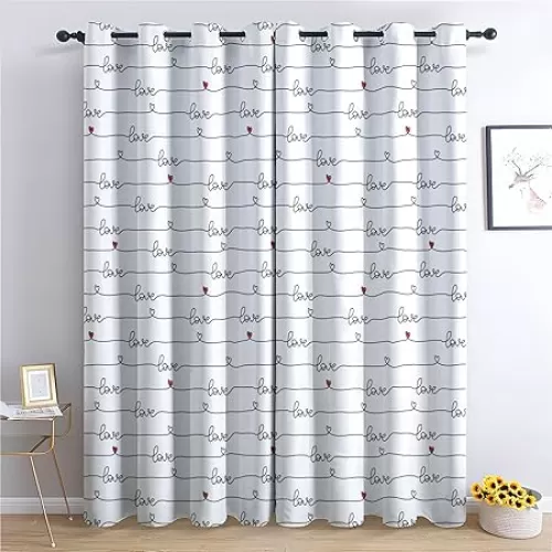 Heart Curtains Blackout, Thermal Insulated Room Darkening Grommet Drapes for Bedroom & Living Room, Love Window Curtains & Home Decor, 54 Inch Curtains 2 Panel Set