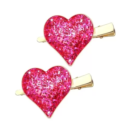 Heart Hair Clips Large Valentine's Glitter Heart Alligator Metal Clip Red & Pink Heart Shape Duckbill Hairpins Sweet Love Heart Hair Barrettes for Women Hair Styling Accessory