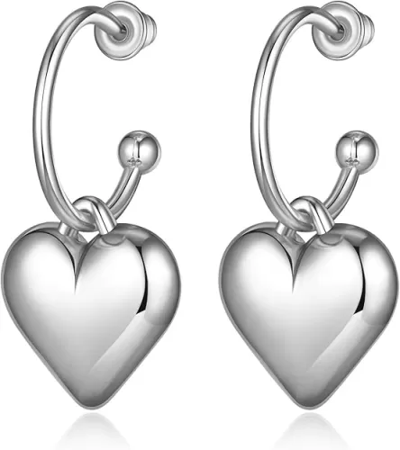 Heart Huggie Hoop Earrings for Women Trendy Statement Heart Shaped Hoop Earring (05-C Heart)