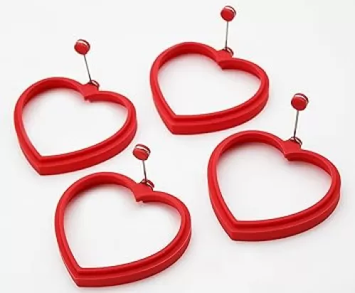 Heart-Shaped Egg and Pancake Ring Mold, Reusable Silicone, Red - Perfect Shapes for Kids' Breakfast (4 Pack)