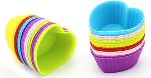 Heart Silicone Baking Cups, Heart Molds Love Cupcake Liners Large Resusable Muffin Cups, 30 Packs(Rainbow Colors)
