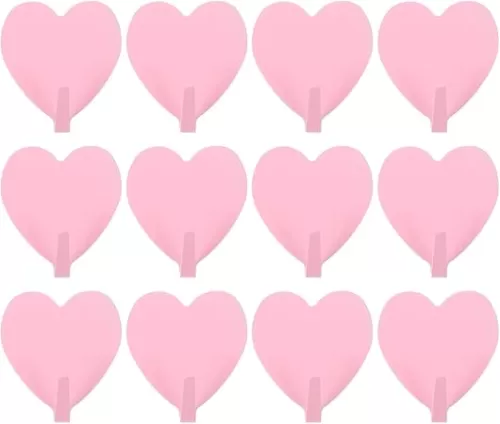 Hemoton 12 Pcs Iron Strong Heart Shaped Adhesive Hangers Wall Mounted Hooks Coat Hook Traceless Hanger for Bathroom Kitchen (Light Pink)