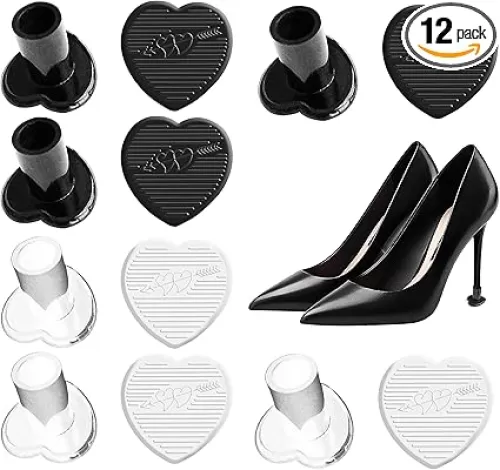 High Heel Cap Protectors & Heel Caps for High Heels (6 Pairs Heart-Shaped Black and White Size L) for Shoes Women, Anti-Slip and Protecting from Bricks & Cracks