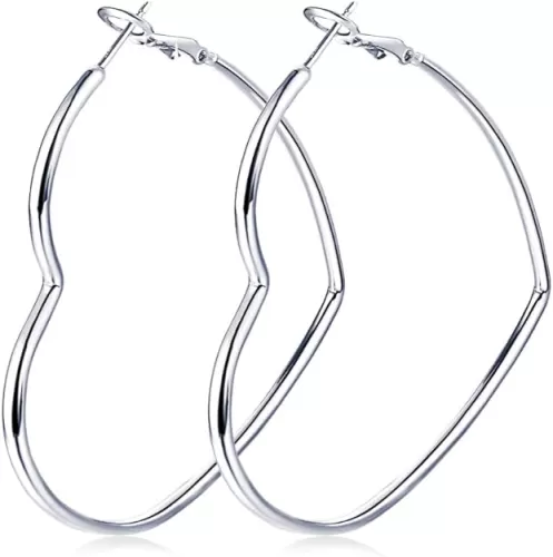 Hoop Earrings, Fashion Jewelry Statement Silver Heart Hoops Earrings for Women Hypoallergenic