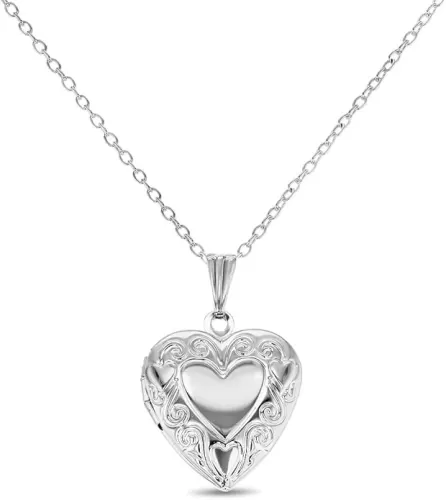 In Season Jewelry Silver Tone Small Love Heart Photo Locket Pendant Necklace Ideal for Toddlers and Little Girls 16" - Classic Tiny Heart Locket Pendant Necklace with 16-inch Chain