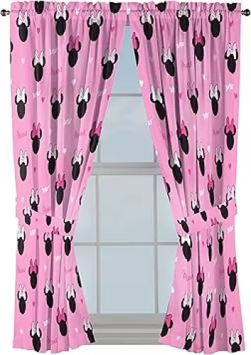 Jay Franco Disney Minnie Mouse Hearts N Love 63" inch Drapes - Beautiful Room Décor & Easy Set Up, Bedding - Curtains Include 2 Tiebacks, 4 Piece Set (Official Disney Product)
