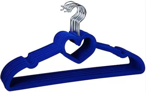 JYCCH Velvet Hangers (50-Pack) -Non-Slip- Ultra Thin Space Saving-Strong Hook Heart Shaped-Flocking Clothes Hangers for Abaya, Coats, Pants, Wine red (Rose red) Coat Hanger (Blue)
