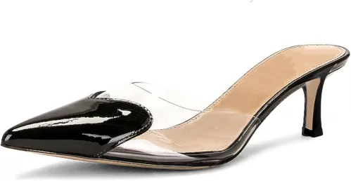 keleimusi Women's Kitten Heel Heart Heeled Mules Semi-transparent PVC Slip On Pumps Closed Pointed Toe Heeled Sandals for Women Dressy Party Wedding Shoes