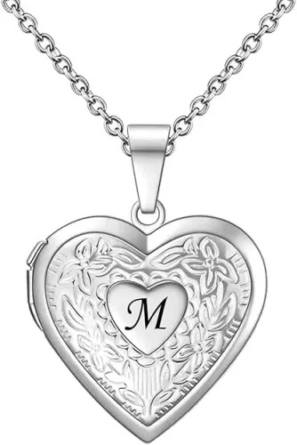 KunBead Women's Heart Photo Locket Necklace with Picture inside Initial A-Z Letter Alphabet Love Jewelry Pendant Necklace