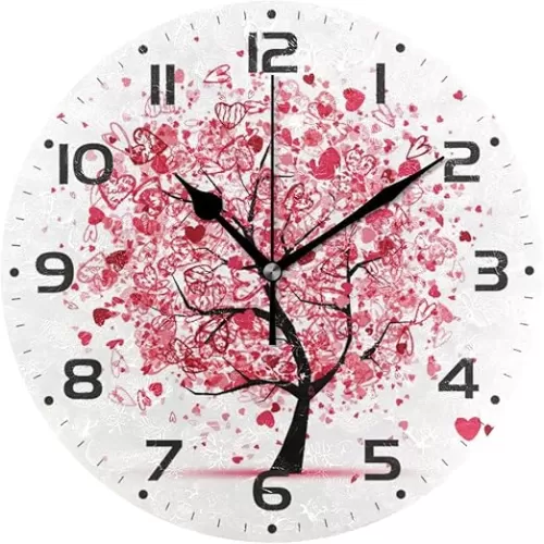 Large Wall Clocks, Valentine Tree Hearts Battery Operated Non Ticking 10 inch Clock Silent Art Bedroom Kitchen Clock Atomic Analog Clocks Home Decor