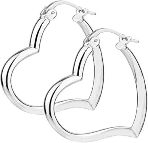 LeCalla 925 Sterling Silver Heart Hoop Earrings for Women | Love Theme Heart Shaped Hoop Earring | Womens Italian Love Heart Earrings Hoops