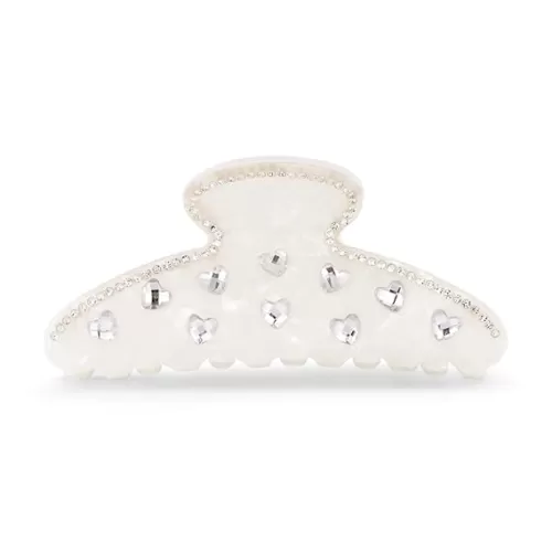 LILIE&WHITE Ivory Acrylic Hair Clip with Heart Shape Rhinestones, Medium Size, 2 Pieces, Women's Hair Accessory