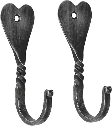 Living Ideas Hand Forged Heart Wall Hook Set of 2 Pcs Wrought Iron Handmade Rustic Hanging Hook for Towel, Plant & Mug Modern Farmhouse Bathroom Wall Hook, Heavy Duty Kitchen Utensils, Towel Hooks