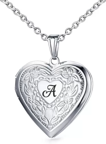 Locket Necklace Holds Pictures Alphabet Initial Letter Love Heart Lockets 18K Gold Plated Photo Memory Locket Necklaces Birthday Gifts