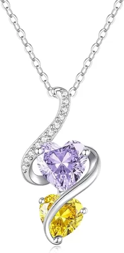 LOUISA SECRET Unique Double Heart Necklace Gifts for Wife Women, 925 Sterling Silver Tiny Birthstone Pendant Jewelry Gift for Her Girlfriend Mom Valentine's Day Anniversary Mother's Day Birthdays & Christmas