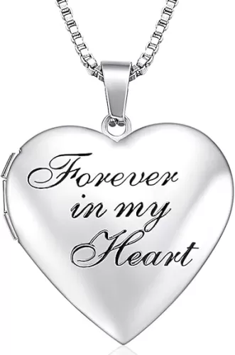 Love Heart Locket Necklace That Holds Pictures, Initial Alphabet A-Z Photo Lockets