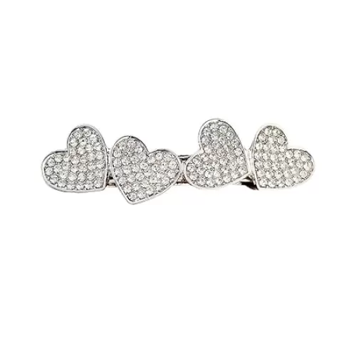 MAFELOE Fashion Hair Barrettes, Alloy Rhinestone Spring Hair Clips, Ponytail Top Side Clips Headwear Accessories for Women Ladies- Heart Shaped-Silver
