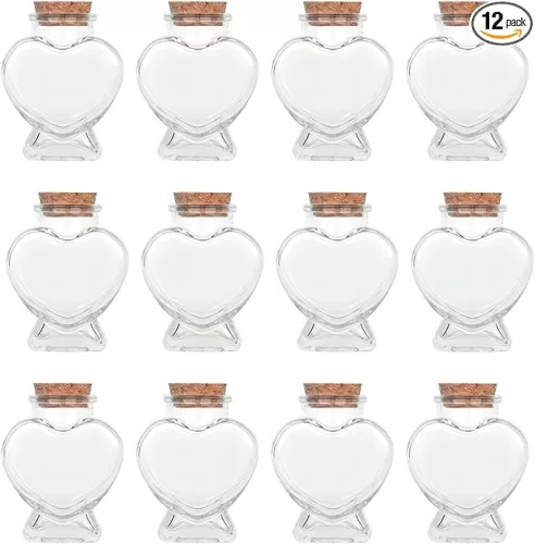 Magic Season Decorative Glass Bottles with Cork Stoppers (2.7 fl oz. Heart-Shaped Bottles / 12 Pcs)