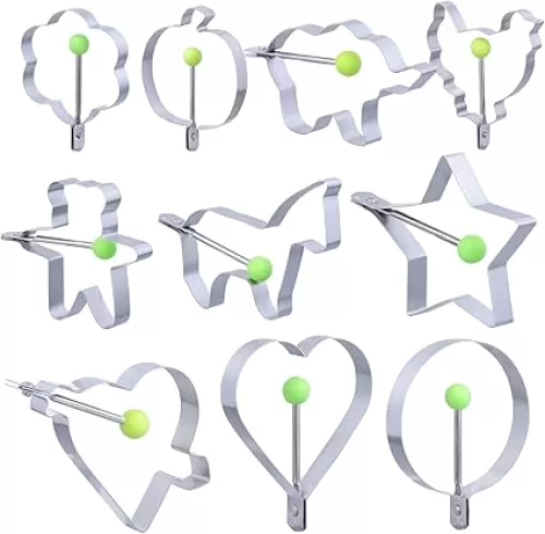 MAGICLULU 10pcs Heart Shape Stainless Steel Frying Molds for Breakfast Cooking for Pancakes and Creative Shapes Kitchen Accessories