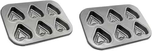 MAGICLULU 2pcs 6 Heart Muffin Tin Heart Shaped Muffin Pan Heart Shaped Cupcake Pan Heart Cupcake Tray Valentines, As Shownx2pcs, 2310565CI2PYE
