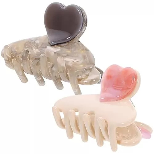 MAGICLULU 2pcs Heart Claw Clips for Women Hair Clips for Thin Hair Adorable Design for Ponytails Updos for Parties Everyday Use Marble Gray