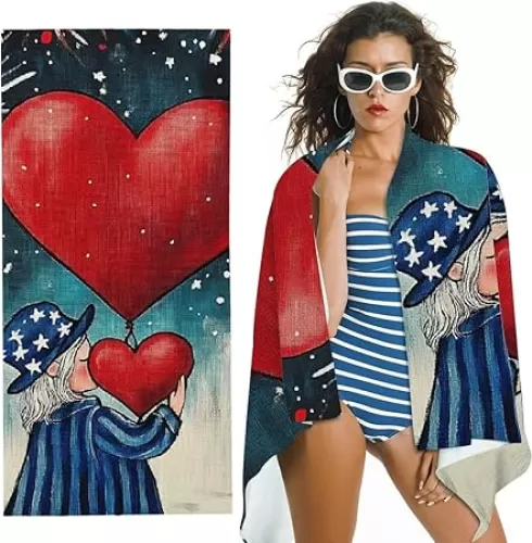 Man Heart Shaped Balloon Beach Towel - Ultra-Soft Microfiber for Bathroom, Beach, Yoga, Camping, Hiking 30x60in