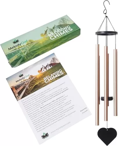 Melody Owl Relaxing Chimes, 30" Aluminium Large Wind Chimes for Outside Clearance, Heart Shaped Windcatcher, Outdoor, Garden, Patio Decoration, Deep Tone Sympathy Memorial Gifts