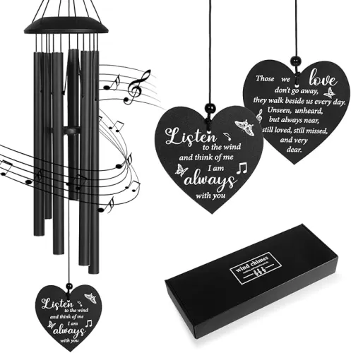 Memorial Wind Chimes for Outside with Bronze Heart - Sympathy Gifts for Loss of Loved One Memorial Wind Chime for Mom Dad Large Outdoor Wind Chimes Bereavement Gift for Garden Patio Decor