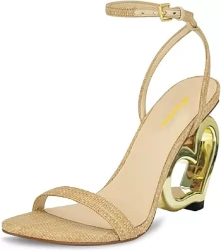 Milooey shoes Women's Elegant Open Toe Heeled Sandals Sexy Heart Shape Block High Heels Ankle Strap Prom Dressy Wedding Shoes Size 4-16 Us