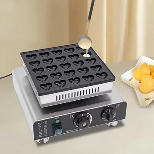 Mini Dutch Pancake Maker, 25PCS Commercial Mini Pancake Maker, Nonstick Pancake Maker Machine with Time&Temperature Control for Restaurants, 110V, 900W (Heart Shape)
