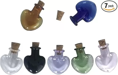 Mini Glass Sand Bottles - Love Heart Shape Cute Bottles With Cork - Mix 7 Colors