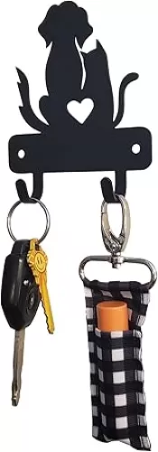 Miniature Dog & Cat Love - Key Holder for Wall - XS 3.5 Inch - Made in USA