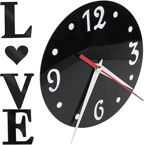 Mobestech 1set Love Heart Wall Clock Sticker Frameless Mirror Effect DIY Wall Clock Decal for Living and Bedroom Battery Operated Stylish Modern Design Decor
