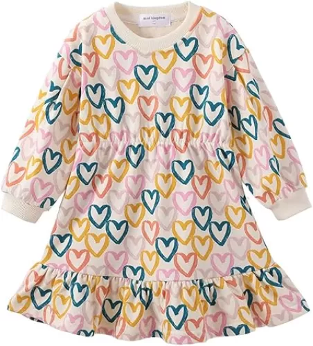 Mud Kingdom Little Girls Love Heart Smocked Sweatshirt Dress Long Sleeve Colorful