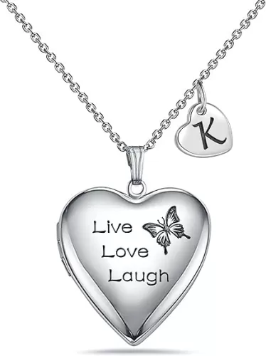 MUERDOU Butterfly Locket Necklace that Holds Pictures Initial Alphabet Letter Heart Shaped Photo Memory Locket Pendant Necklace