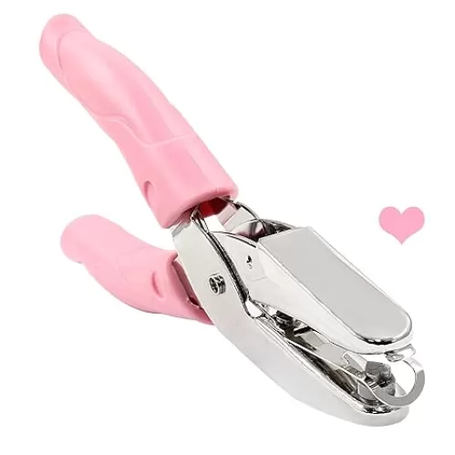 Murtenze 1 Pack Heart Shaped Handheld Hole Paper Punch 1/4" Metal Single Hole Paper Punch for DIY Craft Paper Scrapbook Puncher with Pink Soft Thick Leather Cover(Heart, 1/4 Inch)