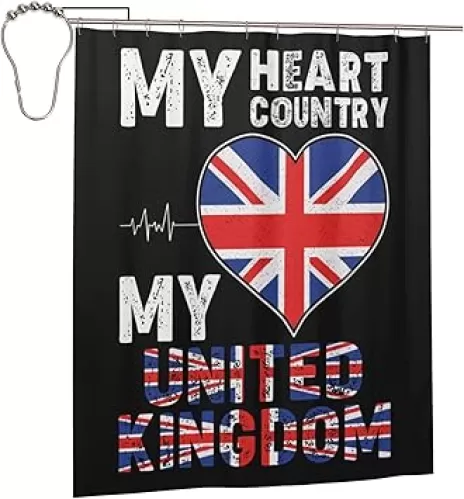 My Heart My Country My United Kingdom Shower Curtain for Bathroom 72x60 Inches Waterproof Fabric Shower Curtain Premium Bathroom Accessories Heat Resistance Shower Curtain